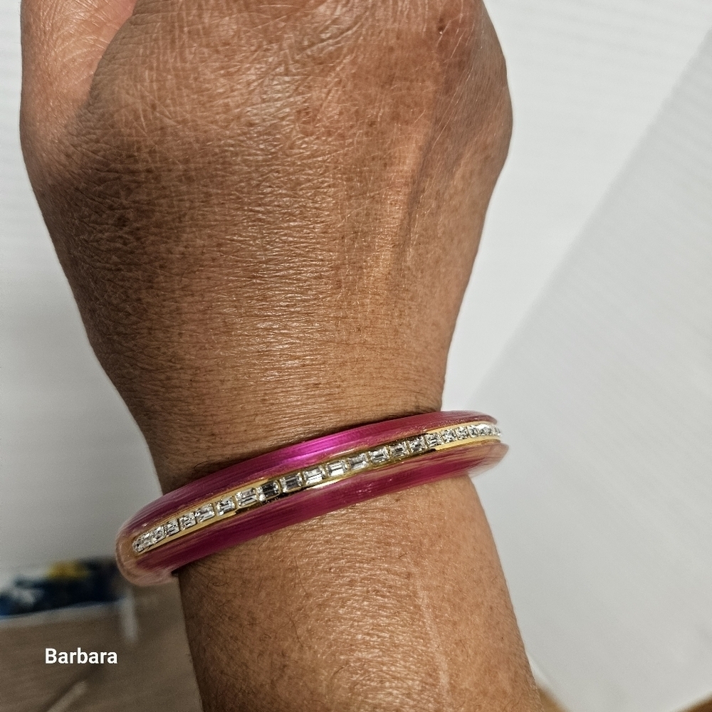 Alexis Bittar Pink and Crystal Frosted Hinged Bangle Bracelet
